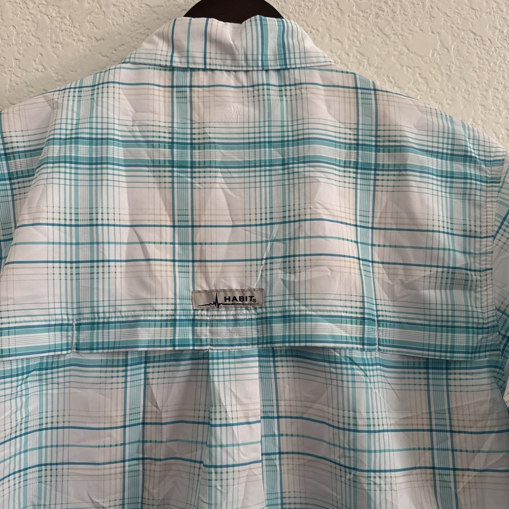 Habit Fishing Shirt Short Sleeve Plaid White Blue Vented Men's Size S NWT - Picture 8 of 10